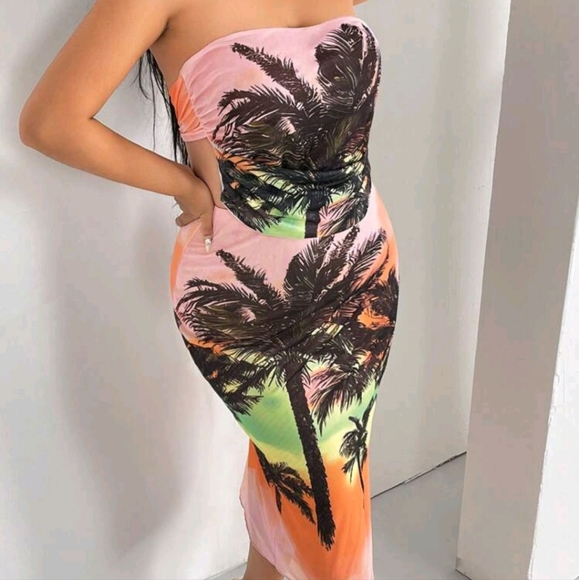 SHEIN 2XL Tropical Print Tube Top and Skirt - Picture 8 of 17